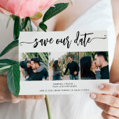 Trendy script 3 foto moderne bruiloft save the date