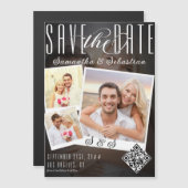 Trendy Script 3 Foto Moderne QR-code Sla de datum  Magnetische Uitnodiging (Voorkant / Achterkant)