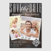 Trendy Script 3 Foto Moderne QR-code Sla de datum  Magnetische Uitnodiging (Voorkant)