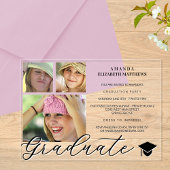 Trendy Script 3 foto zwart-wit Afstuderen Acryl Uitnodigingen