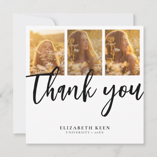 Trendy Script | 4 foto-Afstuderen Bedankkaart (Voorkant)