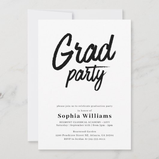 Trendy Script Afstudeerfeest Afstuderen Kaart (Voorkant)