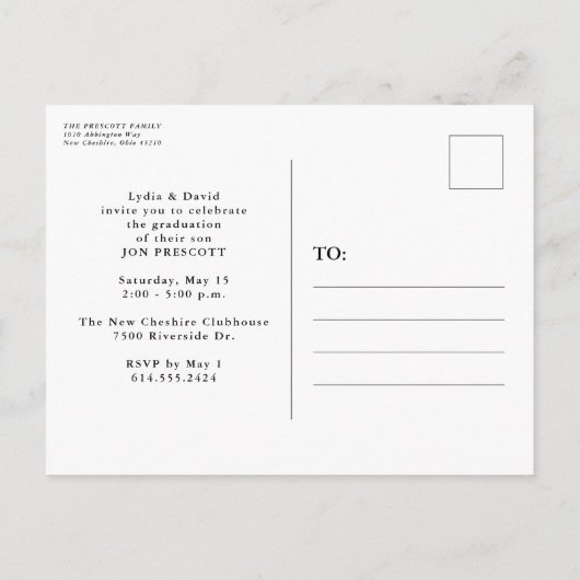 Trendy script afstuderen foto afstuderen uitnodiging briefkaart (Achterkant)