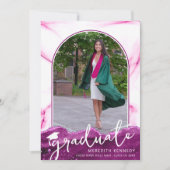 Trendy Script Arch Pink Magenta Glitter 2 Foto Aankondiging (Voorkant)