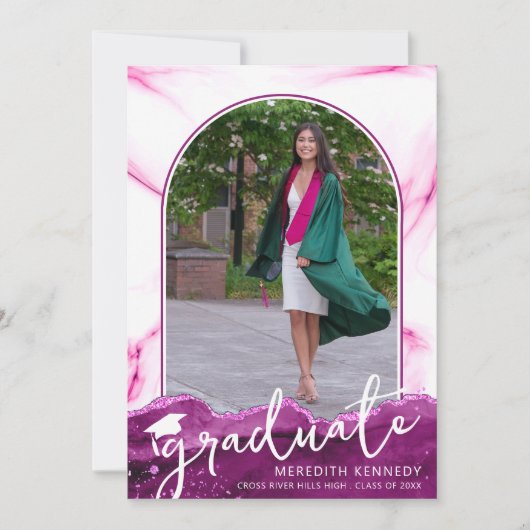 Trendy Script Arch Pink Magenta Glitter 2 Foto Aankondiging (Voorkant)