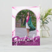 Trendy Script Arch Pink Magenta Glitter 2 Foto Aankondiging (Staand voorkant)