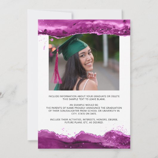 Trendy Script Arch Pink Magenta Glitter 2 Foto Aankondiging (Achterkant)