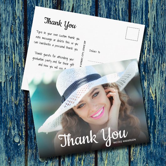 Trendy Script Bedankt Foto Afstuderen Briefkaart