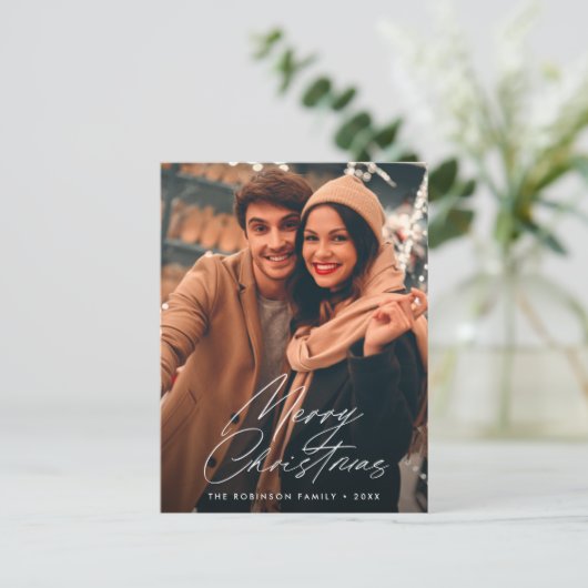 Trendy script belettering vrolijk kerstfeest briefkaart (Staand voorkant)