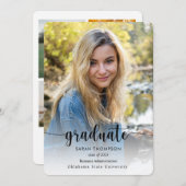 Trendy Script Black White Photo Collage Afstuderen Aankondiging (Voorkant / Achterkant)