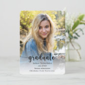 Trendy Script Black White Photo Collage Afstuderen Aankondiging (Staand voorkant)