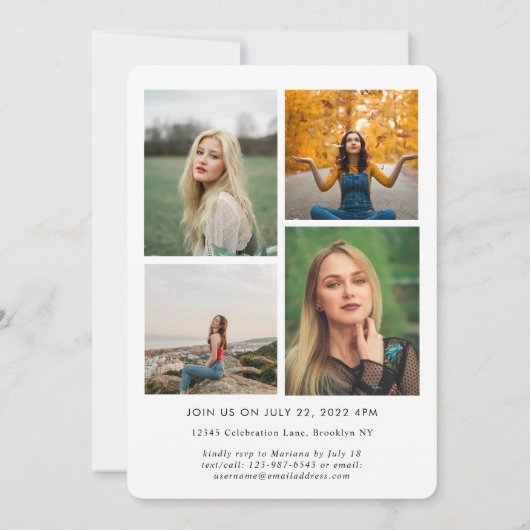 Trendy Script Black White Photo Collage Afstuderen Aankondiging (Achterkant)