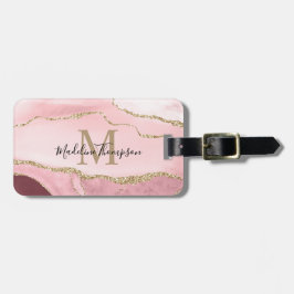 Trendy Script Blush Pink Agate Geode Gold Monogram Bagagelabel