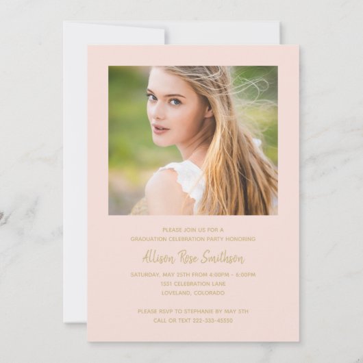 Trendy Script Blush Pink and Gold Graduparty Kaart (Achterkant)