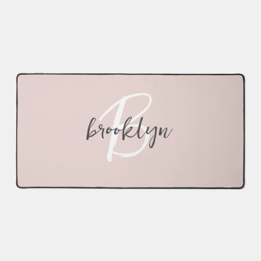 Trendy Script Blush Roze Grijs Monogram Naam Bureaumat (Voorkant)