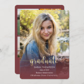 Trendy Script Burgundy Photo Collage Afstuderen Aankondiging (Voorkant / Achterkant)