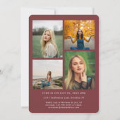 Trendy Script Burgundy Photo Collage Afstuderen Aankondiging (Achterkant)