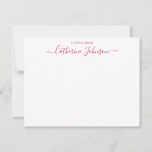Trendy Script Calligraphy A Note from Bright Red Notitiekaartje