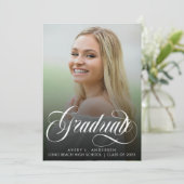 Trendy Script Calligraphy White Overlay Afstuderen Aankondiging (Staand voorkant)