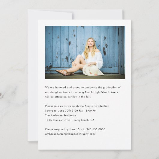 Trendy Script Calligraphy White Overlay Afstuderen Aankondiging (Achterkant)