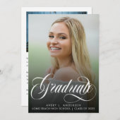 Trendy Script Calligraphy White Overlay Afstuderen Aankondiging (Voorkant / Achterkant)