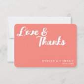 Trendy Script Coral Pink Love & Thanks Wedding Bedankkaart (Voorkant)