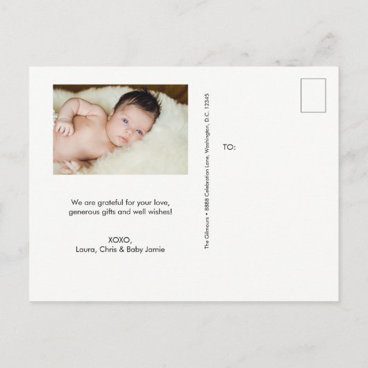 Trendy Script Custom Foto's Baby Dank u Briefkaart (Achterkant)