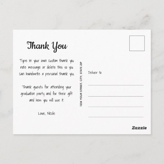 Trendy Script Dank u het Afstuderen van de Foto Briefkaart (Achterkant)