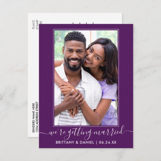 Trendy Script die gehuwd Paars wordt sparen de Dat Briefkaart (Voorkant / Achterkant)