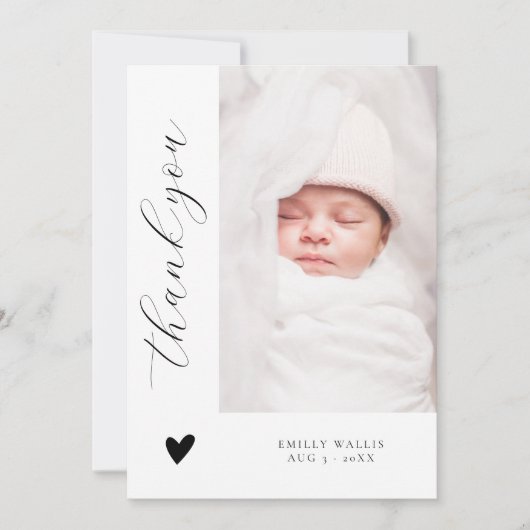 Trendy Script Elegant Photo Baby shower Bedankkaart (Voorkant)