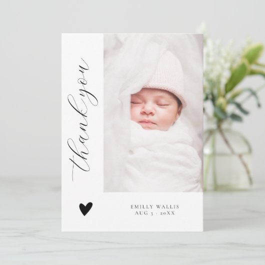 Trendy Script Elegant Photo Baby shower Bedankkaart (Staand voorkant)