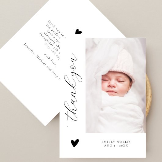 Trendy Script Elegant Photo Baby shower Bedankkaart
