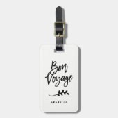 Trendy Script en Leaves | Bon Voyage Bagagelabel (Voorkant verticaal)