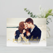 Trendy Script Foto Bruiloft Save the Date Folie Uitnodiging (Staand Voorkant)