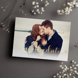 Trendy Script Foto Huwelijk Save the Date Folie Uitnodiging