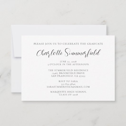 Trendy Script Foto Zwart-wit Afstuderen Kaart (Achterkant)