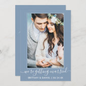 Trendy script Getting Married Dusty Blue Save The Date (Voorkant / Achterkant)