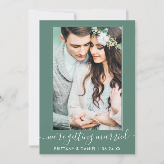 Trendy script Getting Married Eucalyptus Green Save The Date (Voorkant)