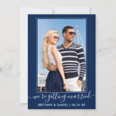 Trendy Script Getting Married Navy Blue Save The Date (Voorkant)