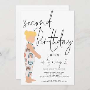Trendy Script Girl Blonde Rainbows 2e verjaardag i Kaart
