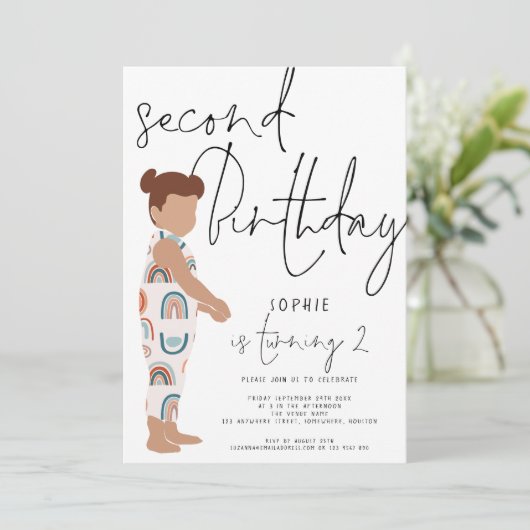 Trendy Script Girl Rainbows 2e verjaardag Kaart (Staand voorkant)