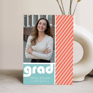 Trendy Script Grad Foto Afstudeeraankondiging Briefkaart