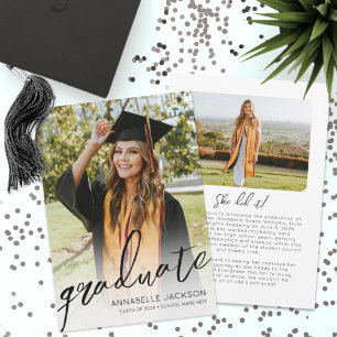 Trendy Script Graduate Foto Afstuderen Aankondiging