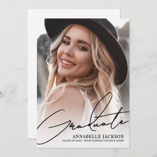 Trendy Script Graduate Simple Photo Graduation Kaart (Voorkant / Achterkant)