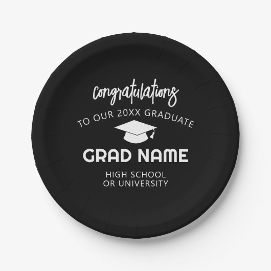 Trendy Script Graduation Party - Zwart Papieren Bordje (Voorkant)