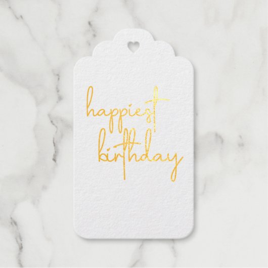 Trendy script Happiest Happy Birthday Cadeaulabels (Voorkant)