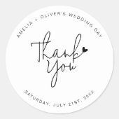 Trendy Script Heart Thank You Wedding Favor Ronde Sticker (Voorkant)
