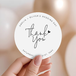 Trendy Script Heart Thank You Wedding Favor Ronde Sticker