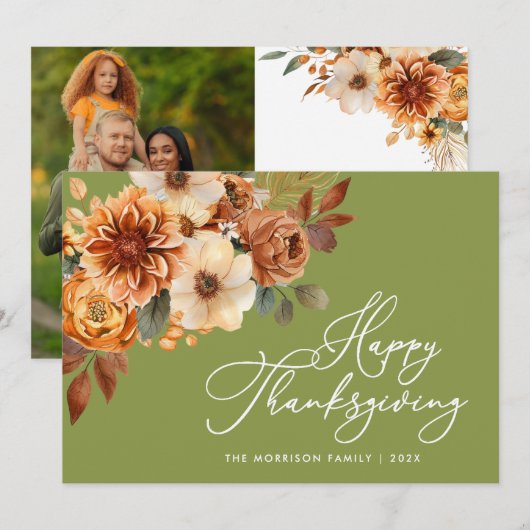 Trendy script Herfst Thanksgiving Foto Feestdagenkaart (Voorkant / Achterkant)