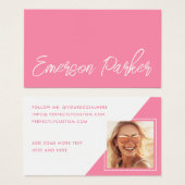 Trendy script influencer roze fotoprofielkaart visitekaartje (Voorkant /achterkant)